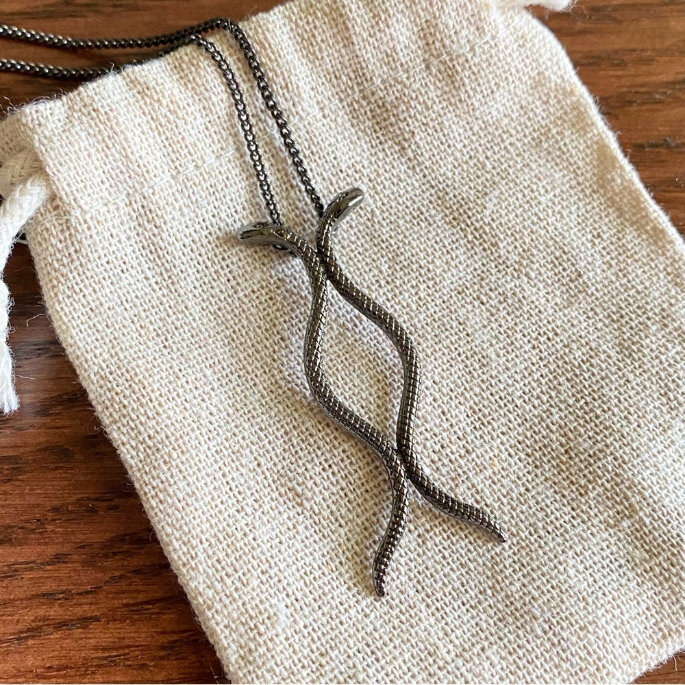 Gunmetal Double Serpent Pendant Necklace - Women